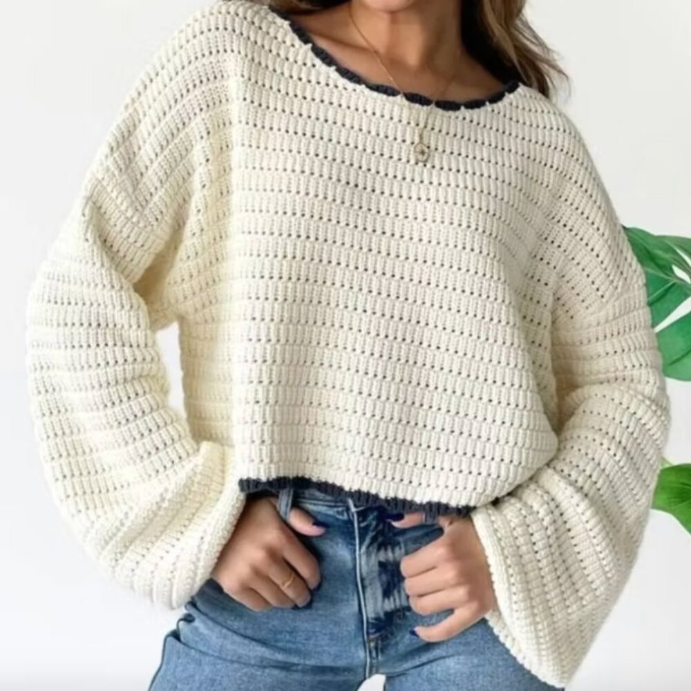 Grey Bandit Cropped Knit Sweater with Wide Sleeves